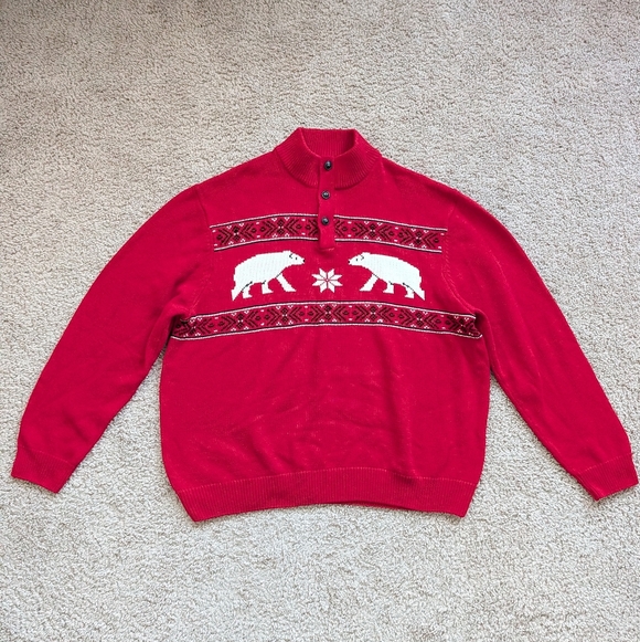 Chaps Red White Polar Bear Holiday Knit Mock Neck Sweater Size XXL - Picture 3 of 8